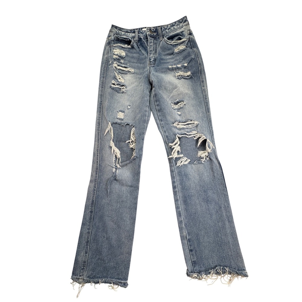 Flying Monkey Ultra High Rise Straight Leg Distressed Jeans Size 25 Thrashed